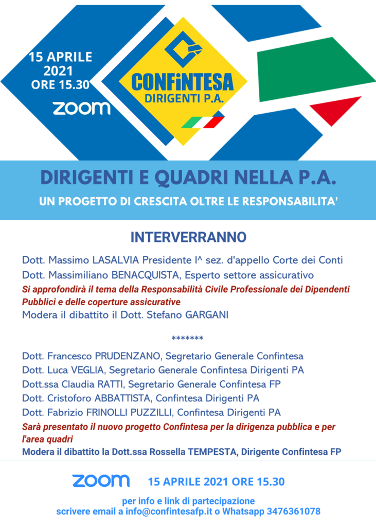 CONVEGNO “DIRIGENTI E QUADRI NELLA P.A.” 15/04/2021